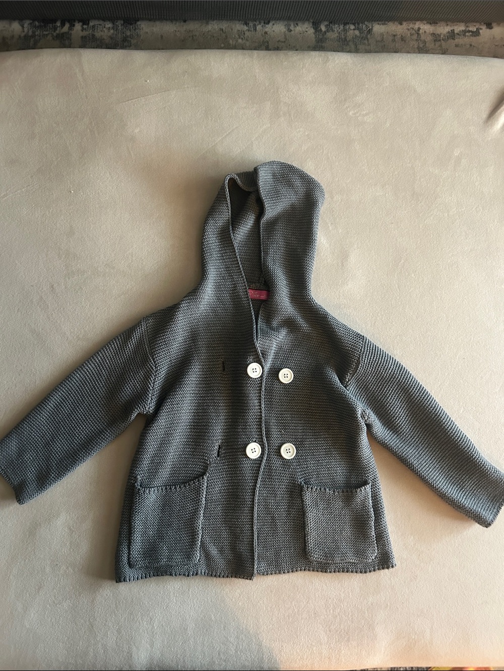 IC COLLECTION Gray Hooded Double-Breasted Knit Kids Jacket